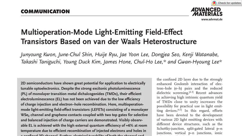 Multi-operation Mode Light Emitting Field-Effect Transistors Based on van der Waals Heterostructure