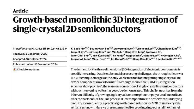 Growth-based monolithic 3D integration of single-crystal 2D semiconductors