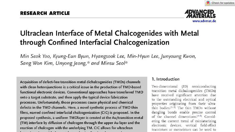 Ultraclean Interface of Metal Chalcogenides with Metal through Confined Interfacial Chalcogenization