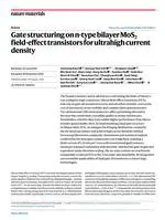 Gate structuring on bilayer MoS2 nFET enables ultrahigh current density